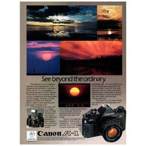 1984 Canon A-1 SLR Film Camera Vintage Print Ad See Beyond the Ordinary Sunset